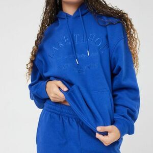 Garage Womens Blue Lake Tahoe Lounge Cozy Pullover Hoodie Sweater Size Large‎